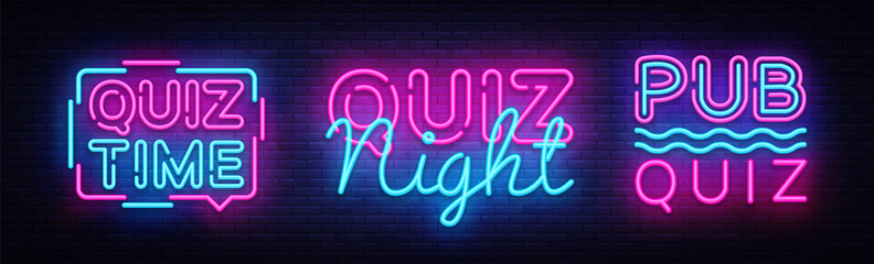 Fotobehang Kroeg Neon pubquiz aankondiging poster  © Ivan
