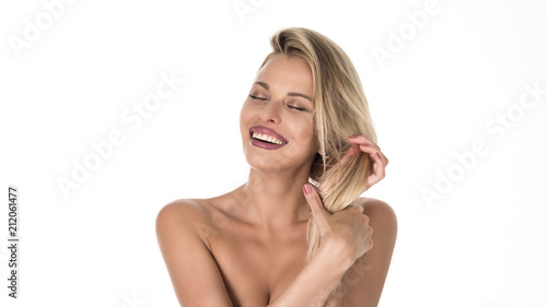 Portrait of beautiful woman on white background. perfect smile. stomatological concept.