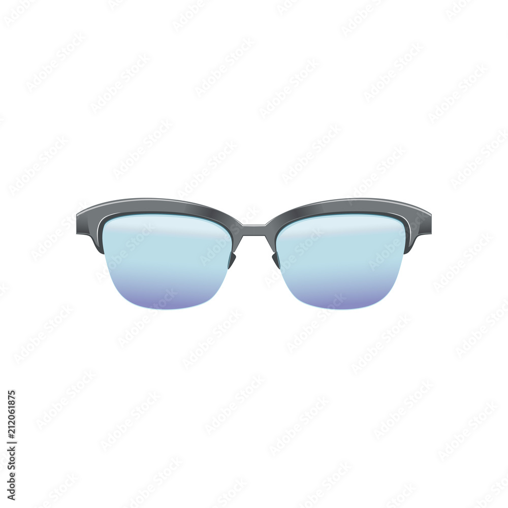 Classic clubmaster glasses with blue lenses and metallic half frame. Fashion spectacles for men's. Flat vector design for mobile app