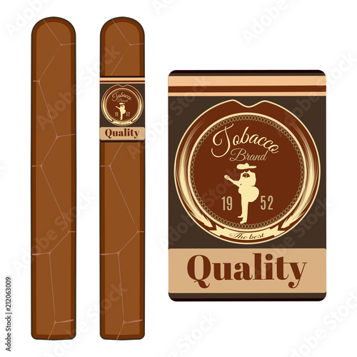 Cigar, label template set vector flat illustration