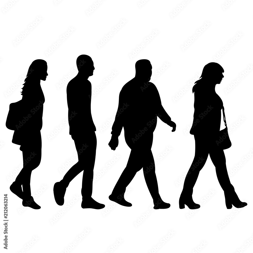 vector, isolated silhouette people go