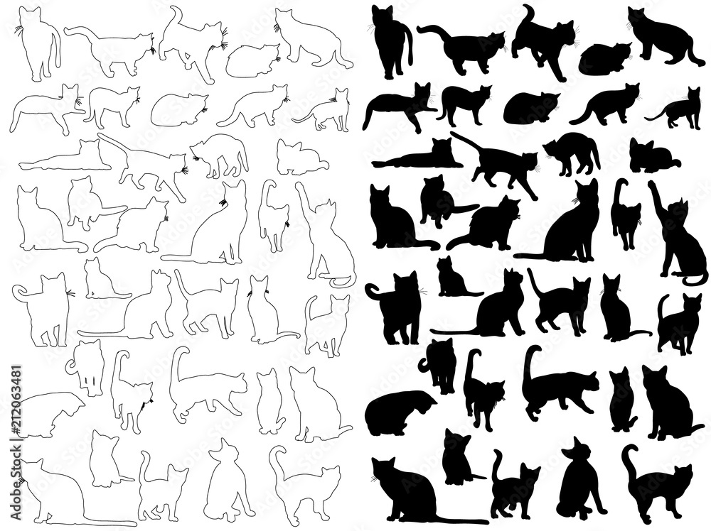 Fototapeta premium vector, isolated silhouette cat, collection