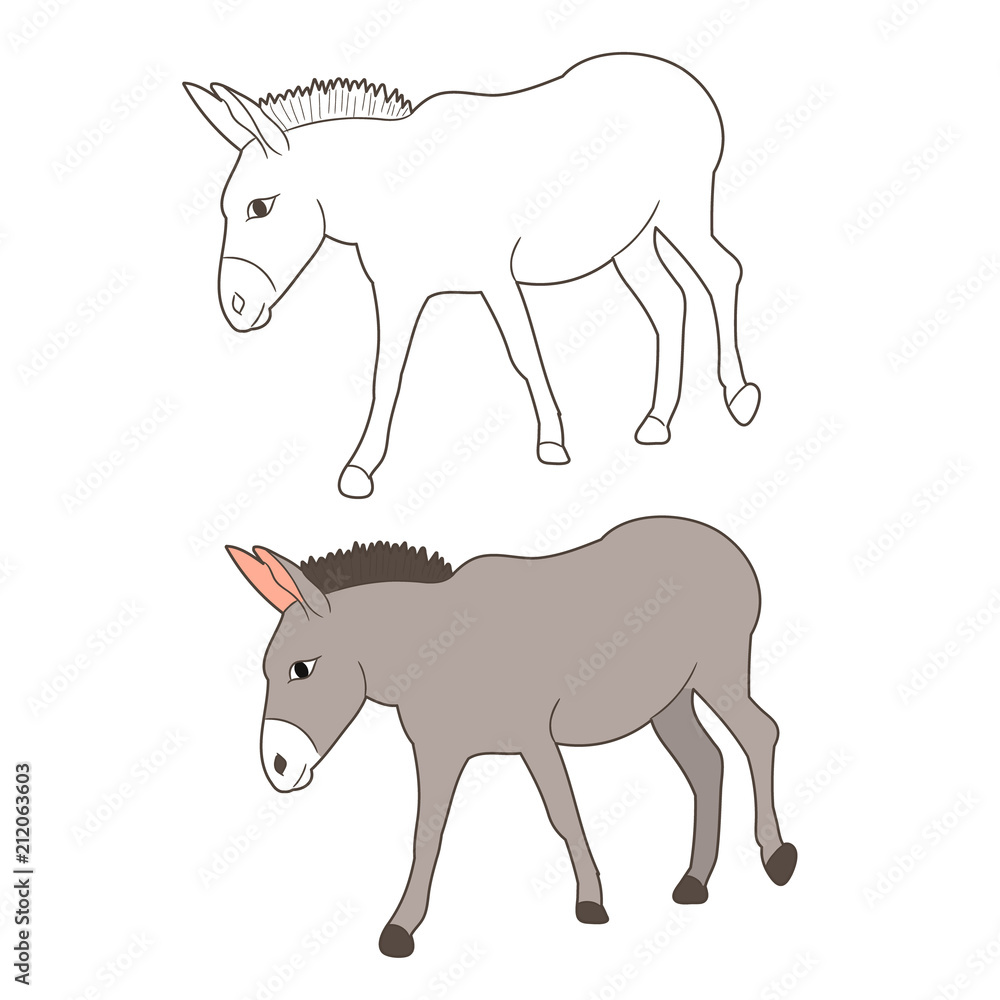 vector isolated donkey drawing, going,
