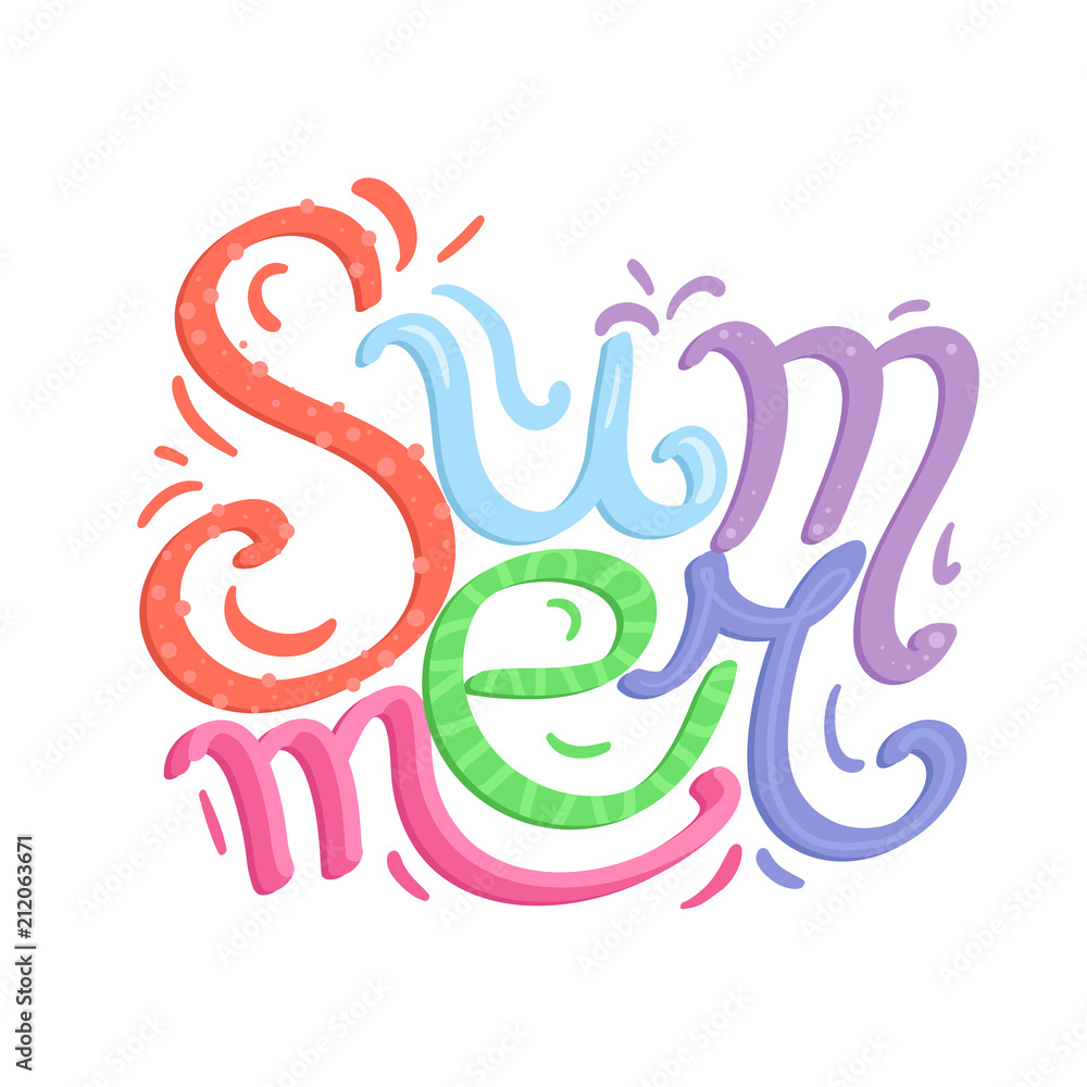 Lettering Summer written by hand. Calligraphic colorful inscription. Vector element for banners, printing on T-shirts, postcards and your design Lettering Summer written by hand. Calligraphic colorful inscription. Vector element for banners, printing on T-shirts, postcards and your design
