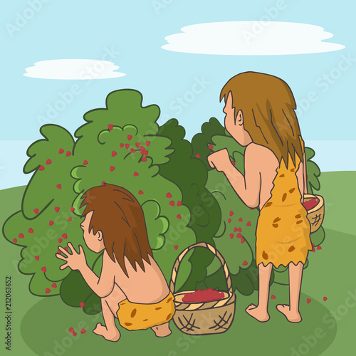 prehistoric humans picking berries