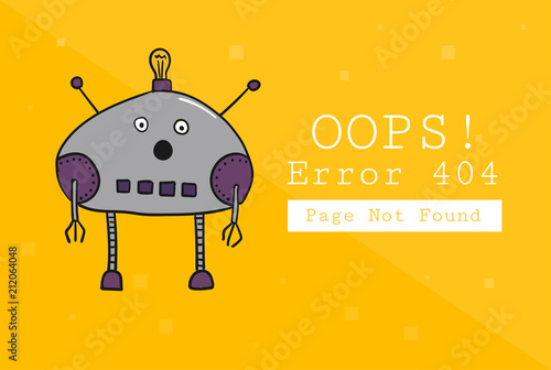 Error 404. Page not found. Design template with text and Robot. Illustration for a website. Oops the problem of connection.