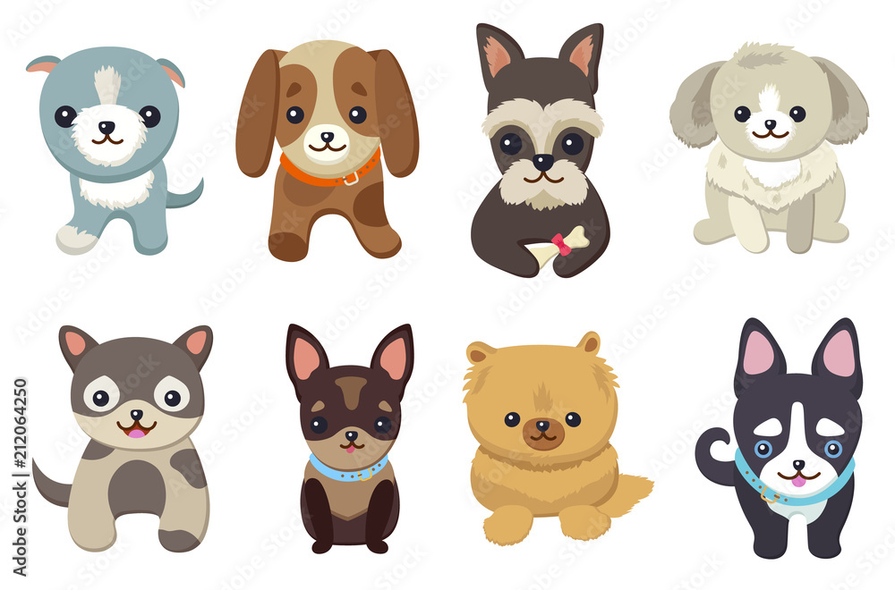 Dogs and Puppies Set Poster Vector Illustration Dogs and Puppies Set Poster Vector Illustration