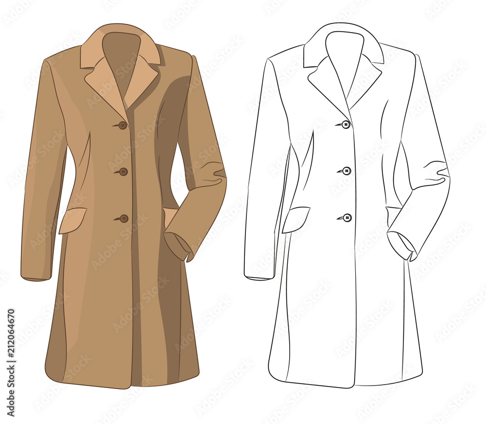 vector, isolated brown coat and sketch of coat vector, isolated brown coat and sketch of coat