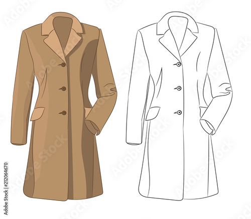 vector, isolated brown coat and sketch of coat