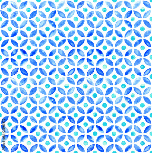 Moroccan simple seamless tile - navy and aqua watercolor