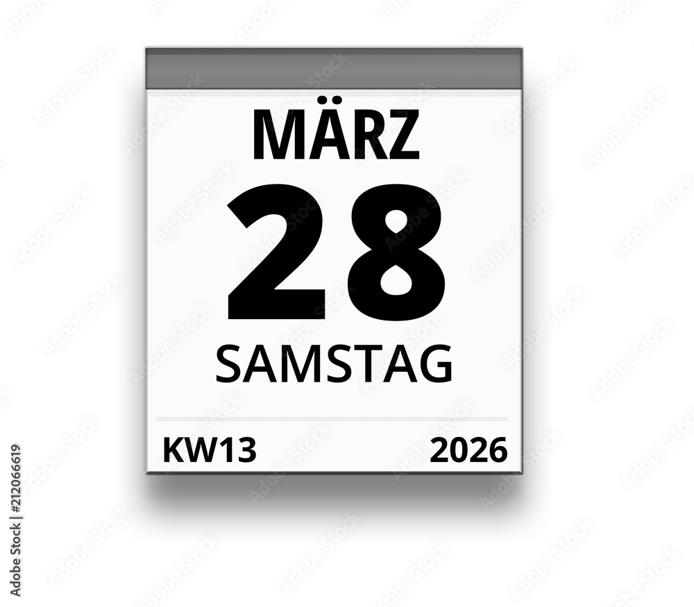 Obraz premium Kalender für Samstag, 28. MÄRZ 2026 (Woche 13)