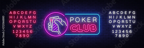 Poker neon sign design vector template. Casino Poker Night Logo, Bright Neon Signboard, Design Element for Casino, Gambling Neon, Bright Night Advertising. Vector Illustration. Editing text neon sign