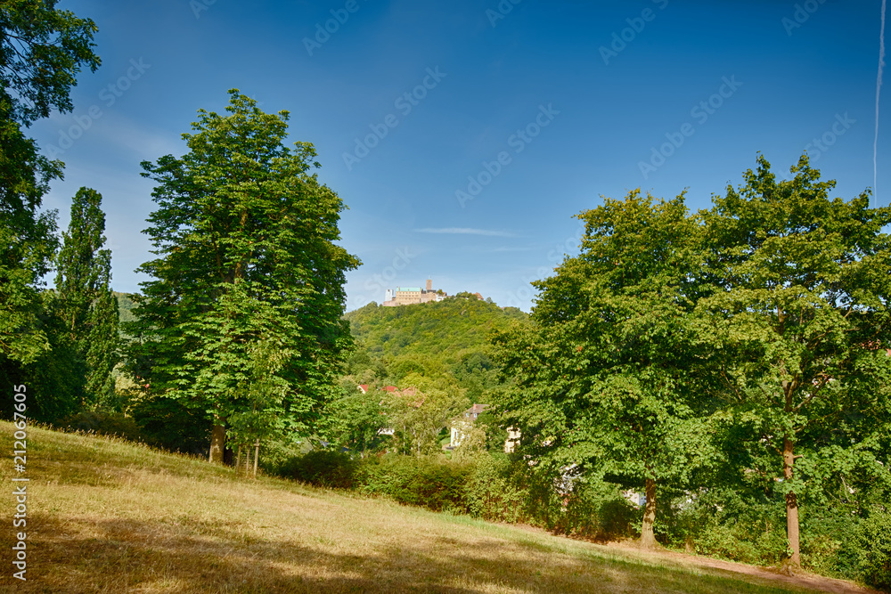 Obraz premium Blick auf die Wartburg bei Eisenach in Thüringen / Deutschland