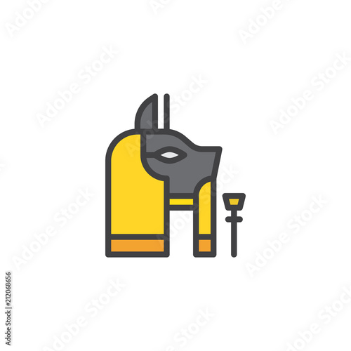 Anubis filled outline icon, line vector sign, linear colorful pictogram isolated on white. Ancient egyptian god symbol, logo illustration. Pixel perfect vector graphics