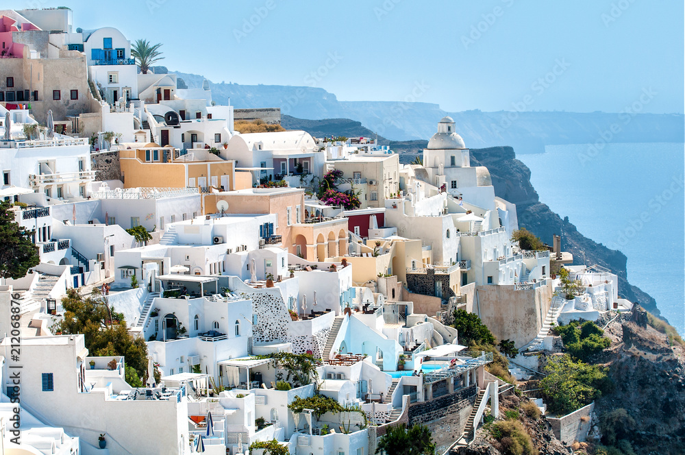 Beautiful view of the White City on the island of Santorini in Greece