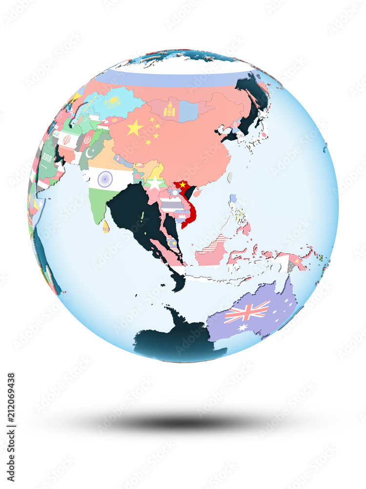 Obraz premium Vietnam on globe with flags