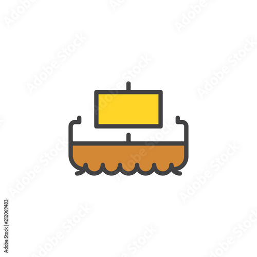 Egyptian papyrus boat filled outline icon, line vector sign, linear colorful pictogram isolated on white. Ancient ship symbol, logo illustration. Pixel perfect vector graphics
