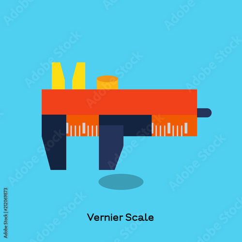 VERNIER SCALE OR VERNIER CALIPER
Orange analog vernier scale, vernier caliper or caliper’s measurement on blue background. There is scale marked on.