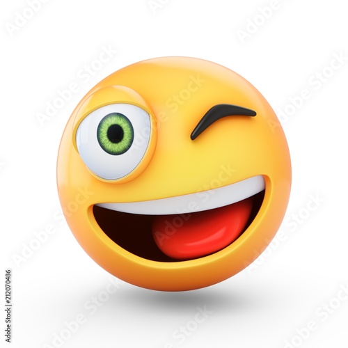3D Rendering winking emoji isolated on white background