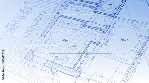 Architecture design: blueprint plan - vector illustration of a plan modern residential building / technology, industry, business concept illustration: real estate, building, construction, architecture