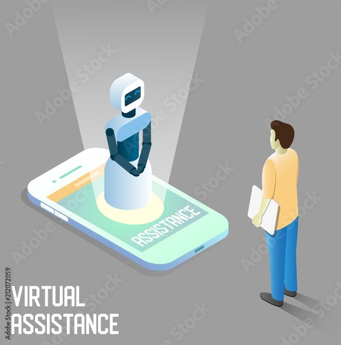 Virtual assistance vector isometric illustration