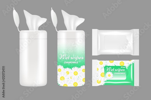 Vector realistic wet wipes packaging mockup set