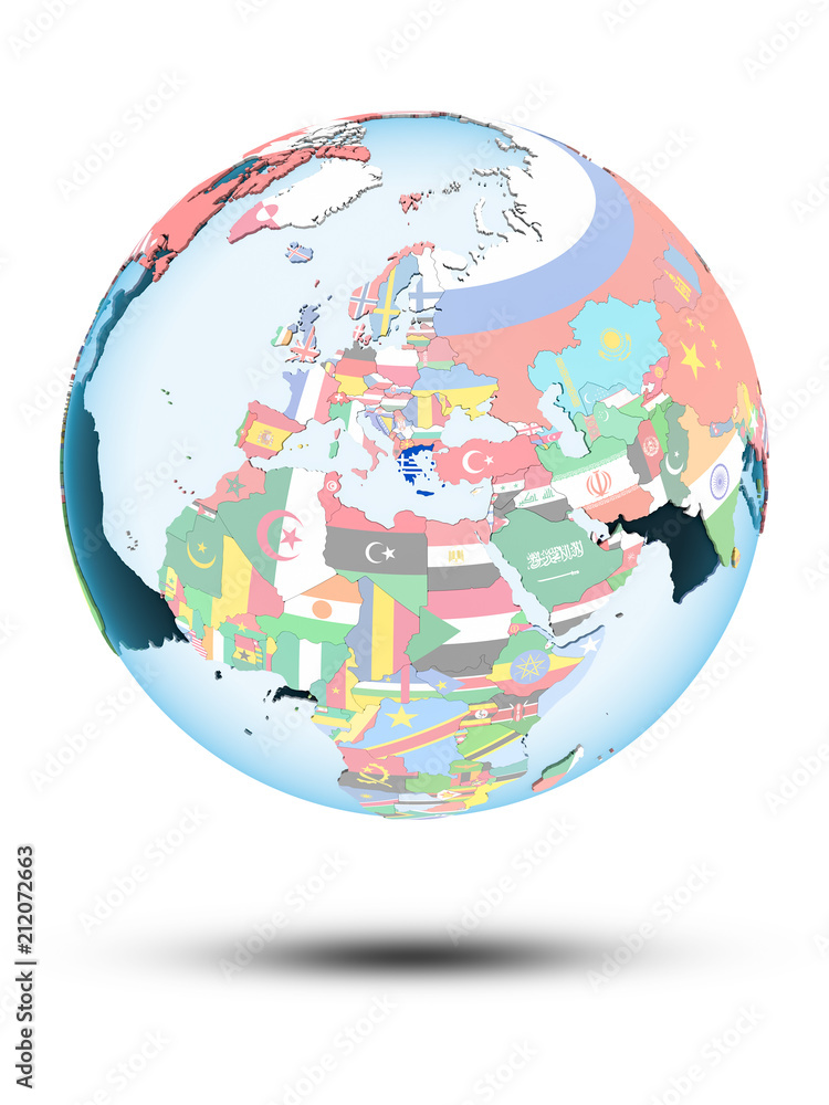Obraz premium Greece on globe with flags