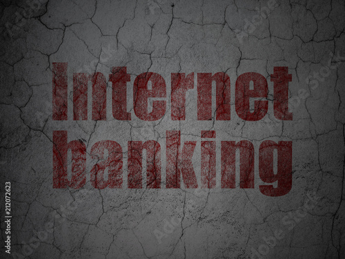 Currency concept: Red Internet Banking on grunge textured concrete wall background