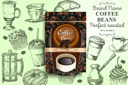 Roasted coffee beans ads vector poster template