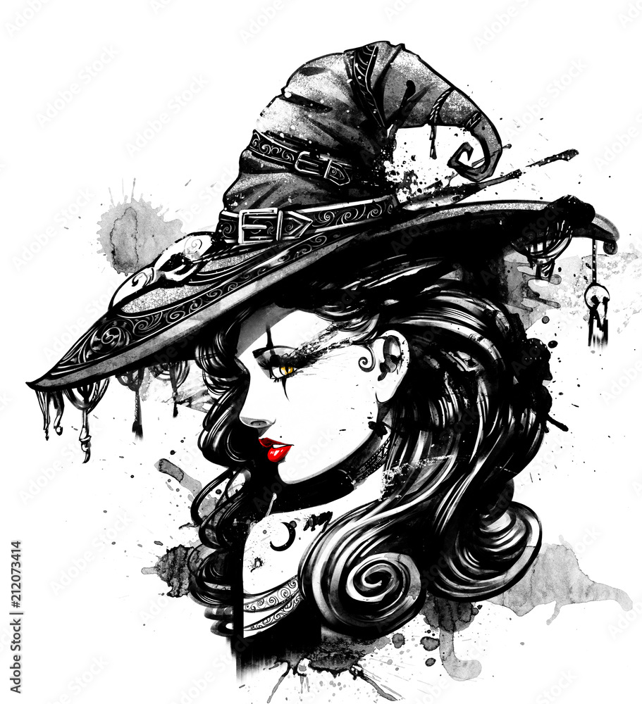Charming Witch In A Big Fancy Hat Stock Illustration Adobe Stock Charming witch in a big fancy hat stock illustration adobe stock