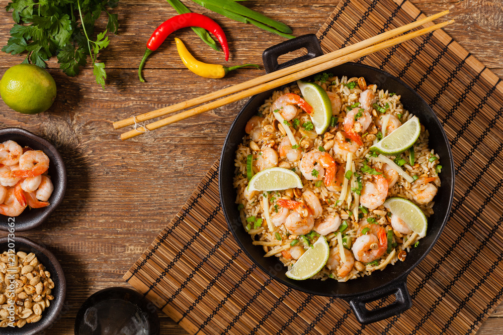 Fried rice with shrimp in Thai. Fried rice with shrimp in Thai.