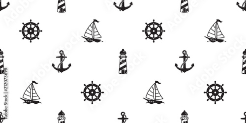 Anchor Seamless Pattern boat vector helm lighthouse maritime Nautical tropical summer isolated tile background repeat wallpaper