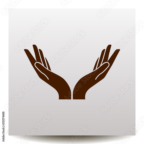 two hands vector icon  on a realistic paper background with shadow