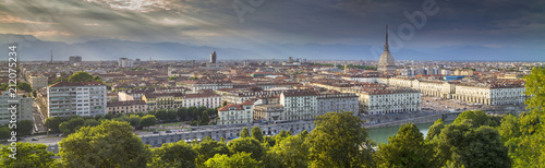 day panorama of Turin with summer lights and clouds in Italy