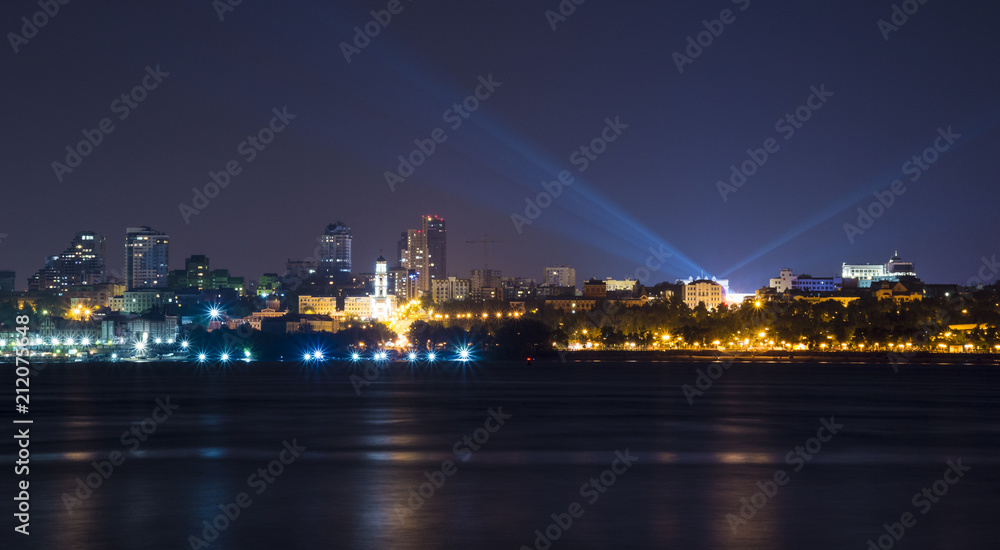 Volga river embankment at night in Samara, Russia. Panoramic view of the city. 3 July 2018 Volga river embankment at night in Samara, Russia. Panoramic view of the city. 3 July 2018