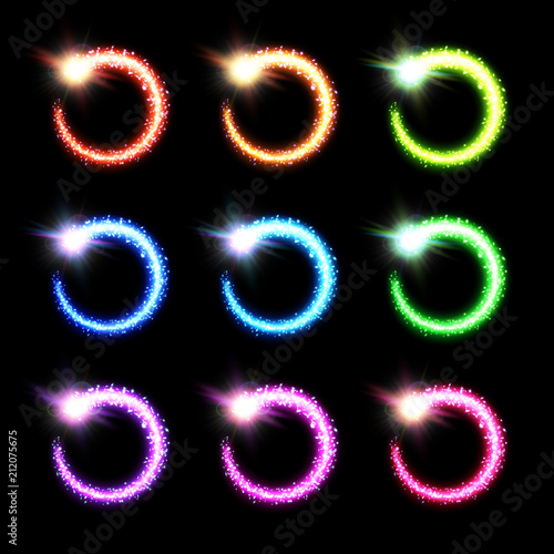 Colorful glowing round comet collection.