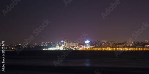 Volga river embankment at night in Samara, Russia. Panoramic view of the city. 3 July 2018