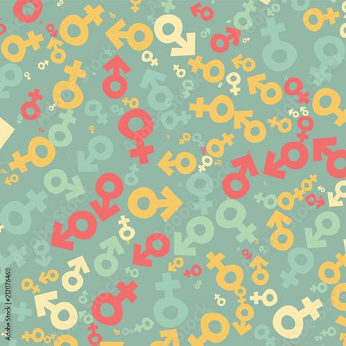 Generative colorful random pattern with male female symbols