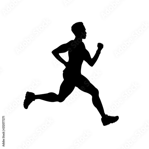 silhouette of running male, isolated on white background