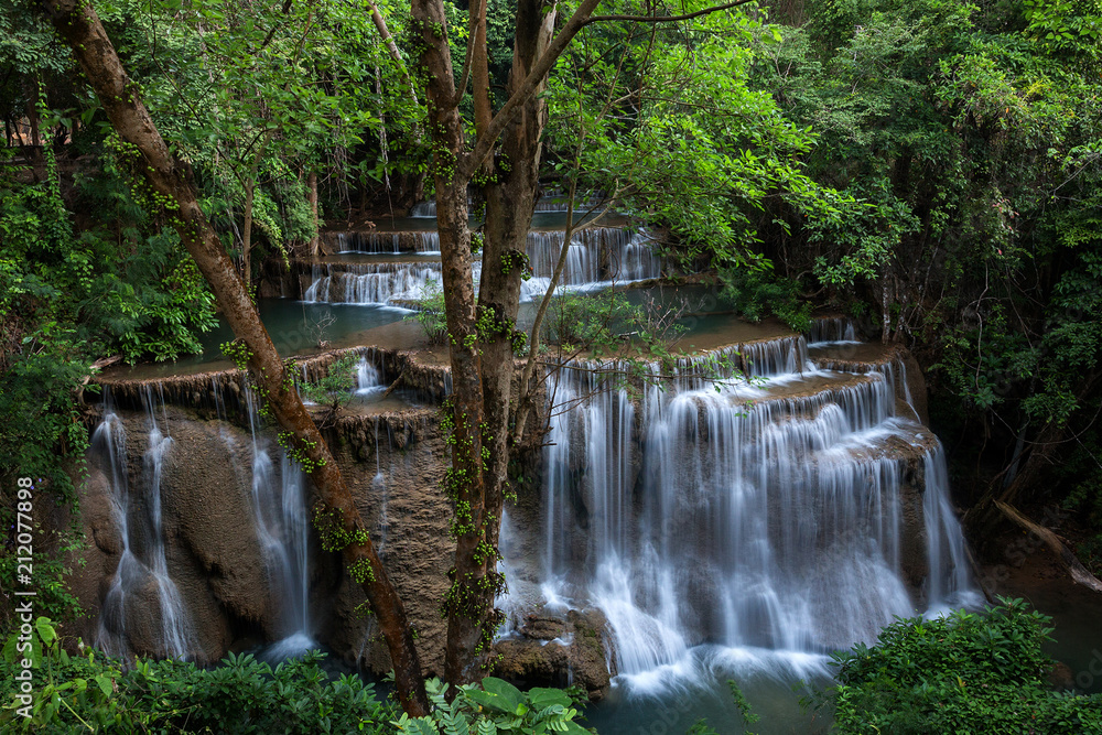 Huai Mae Khamin Waterfall in Kanchanaburi, Thailand.