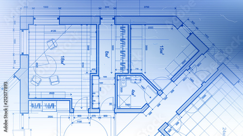 Architecture design: blueprint plan - vector illustration of a plan modern residential building / technology, industry, business concept illustration: real estate, building, construction, architecture