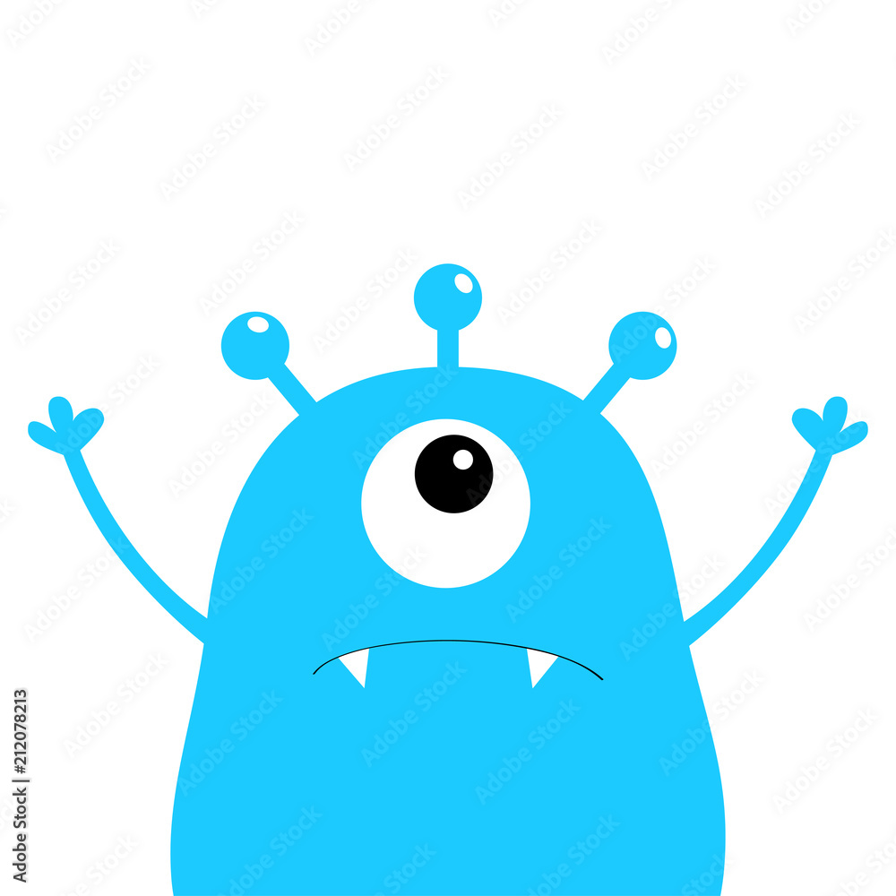 Monster scary face head icon. One eye, ears, fang tooth. Hands up. Cute  cartoon boo spooky character. Blue silhouette. Kawaii funny baby. Happy  Halloween. Flat design. White background Stock Vector | Adobe