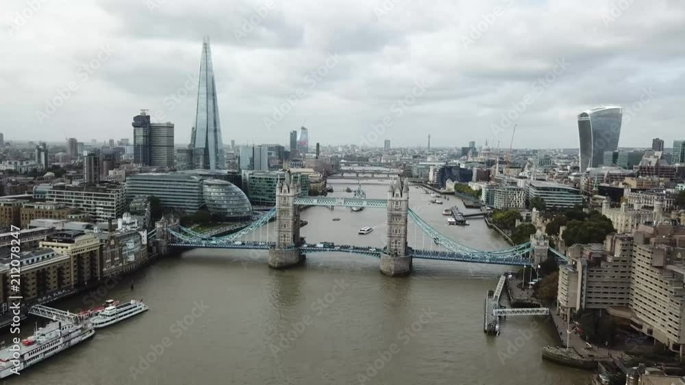 Aerial Pan Down of Tower Bridge Aerial Pan Down of Tower Bridge