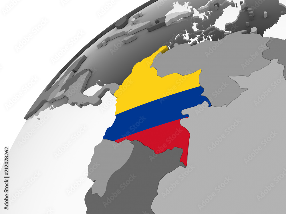 Fototapeta premium Colombia with flag on globe