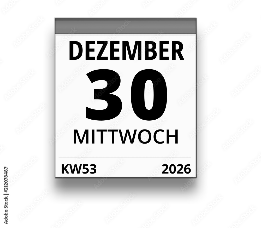 Kalender für Mittwoch, 30. DEZEMBER 2026 (Woche 53) Kalender für Mittwoch, 30. DEZEMBER 2026 (Woche 53)