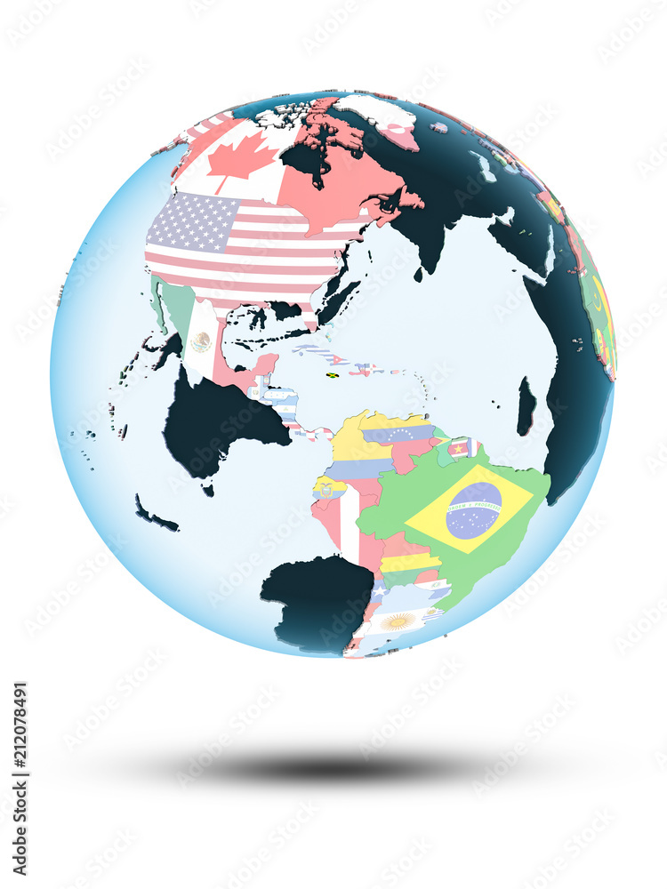 Obraz premium Jamaica on globe with flags