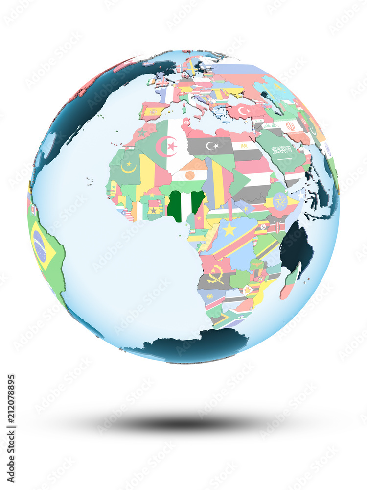 Nigeria on globe with flags Nigeria on globe with flags