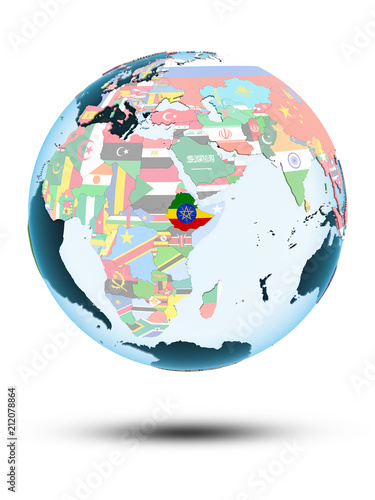 Ethiopia on globe with flags