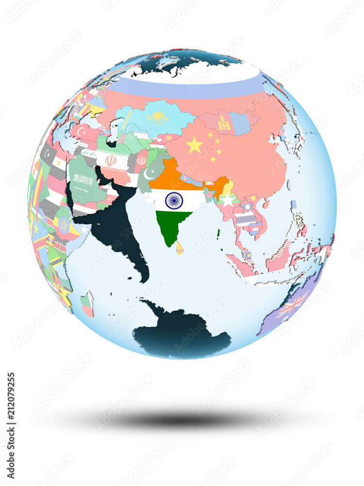 Obraz premium India on globe with flags