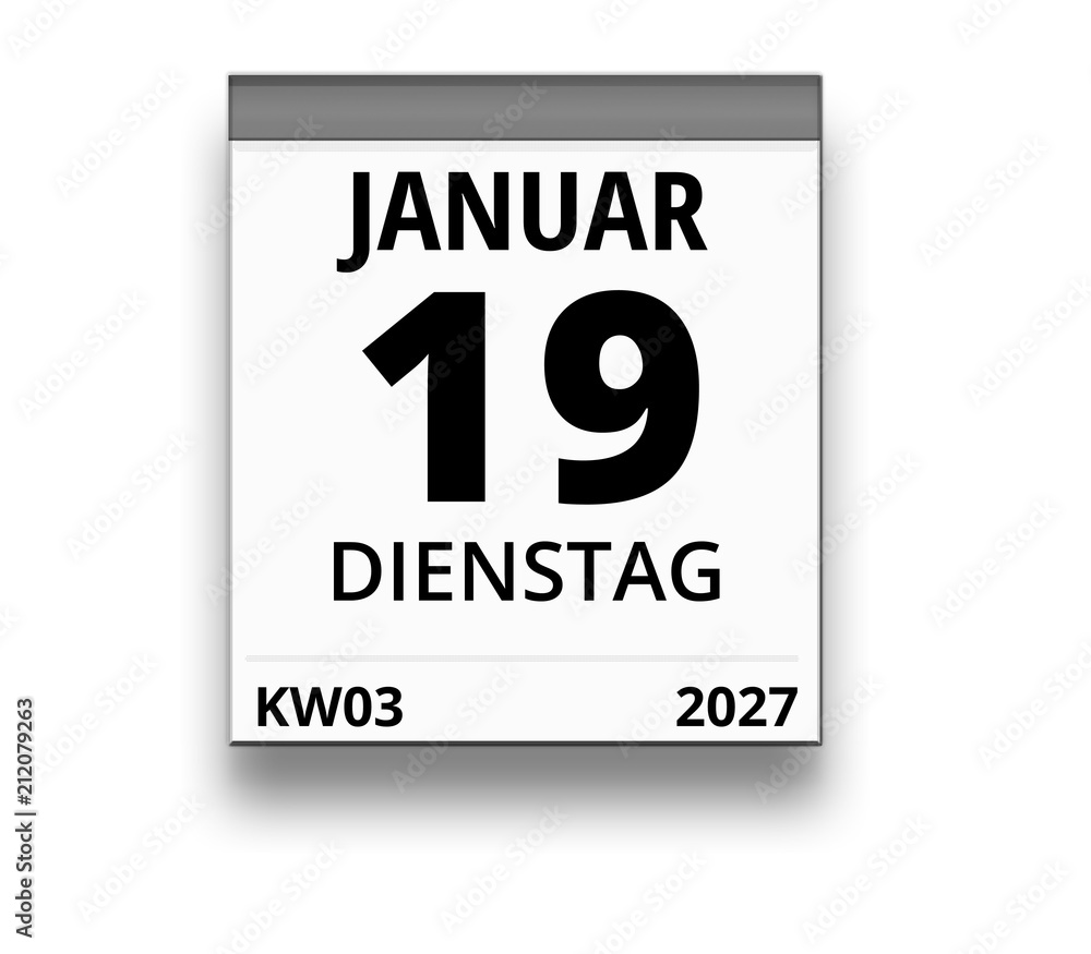 Obraz premium Kalender für Dienstag, 19. JANUAR 2027 (Woche 03)